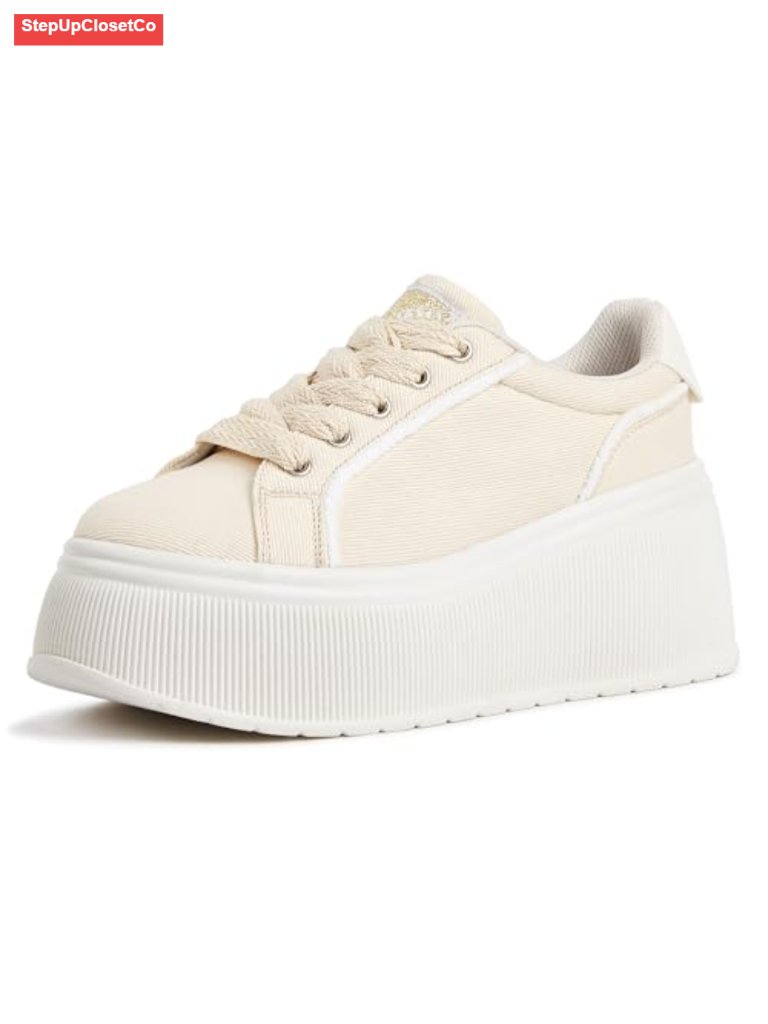 Women's Platform Wedge Canvas Sneakers Classic Retro Low Top Casual Lace-Up